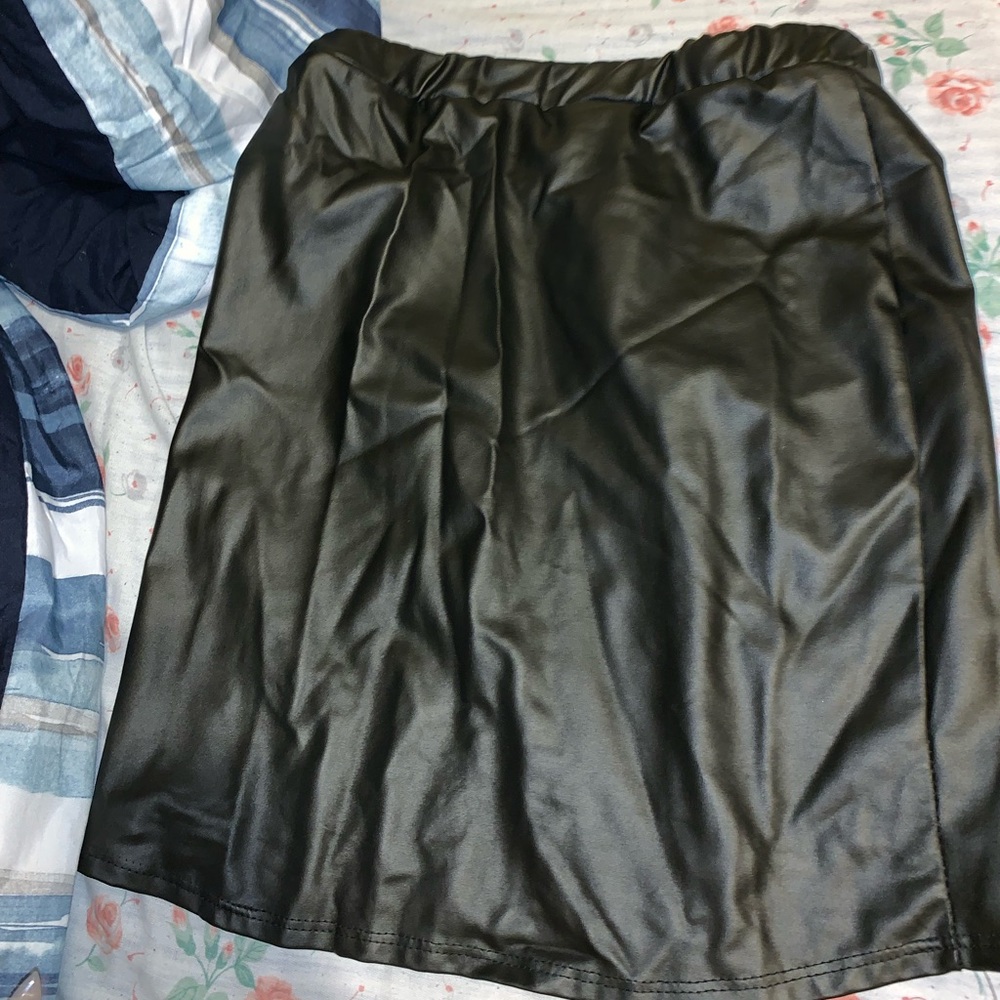 Leather skirt.
